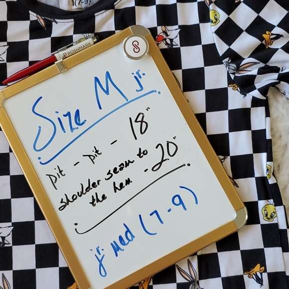 LOONEY TUNES Tweety Bugs Daffy Sylvester short sleeve checkerboard tee M 7-9 - Picture 5 of 7